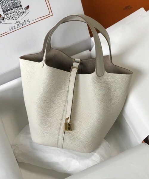 1:1 Replica Hermes Picotin Lock 18 White Bag With Gold-Toned Hardware For Women, Women's Handbags 7.1in/18cm