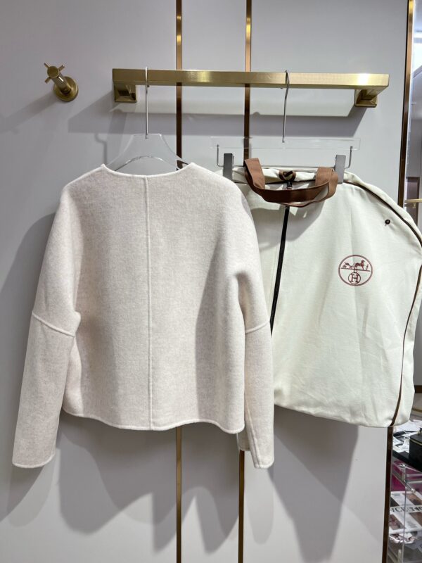 Hermes Round Neck Pocket Jacket Cream For Women