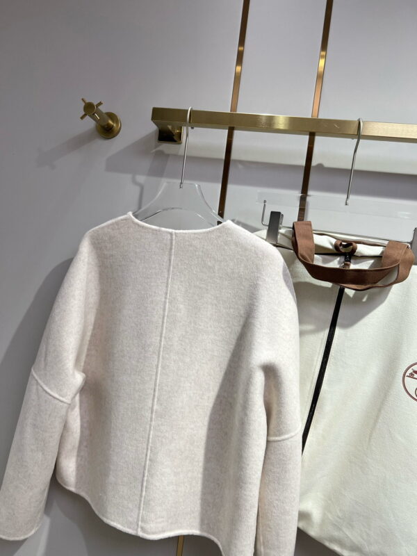 Hermes Round Neck Pocket Jacket Cream For Women