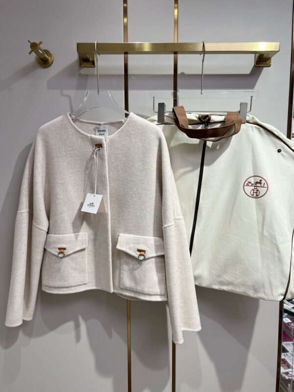 Hermes Round Neck Pocket Jacket Cream For Women