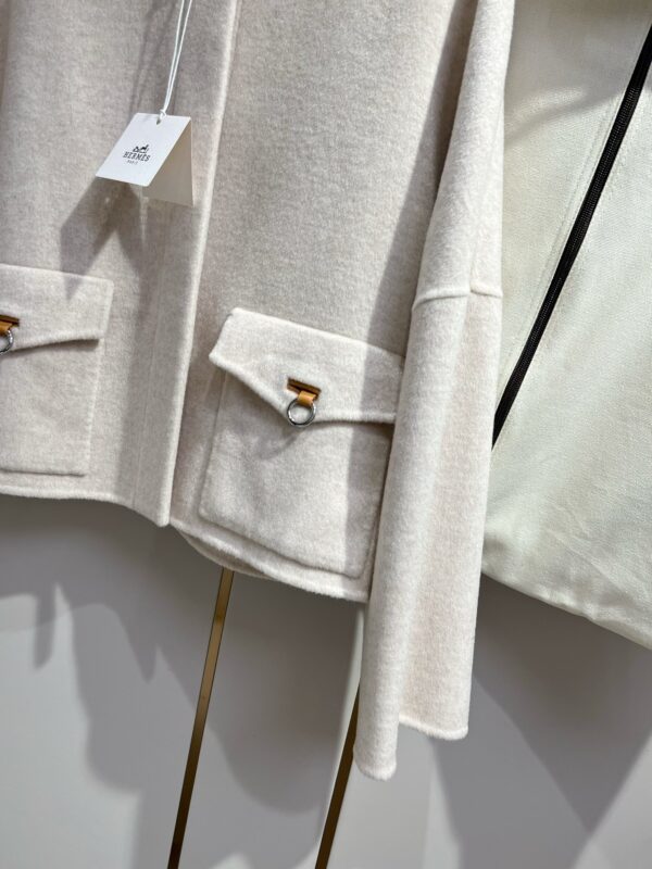 Hermes Round Neck Pocket Jacket Cream For Women
