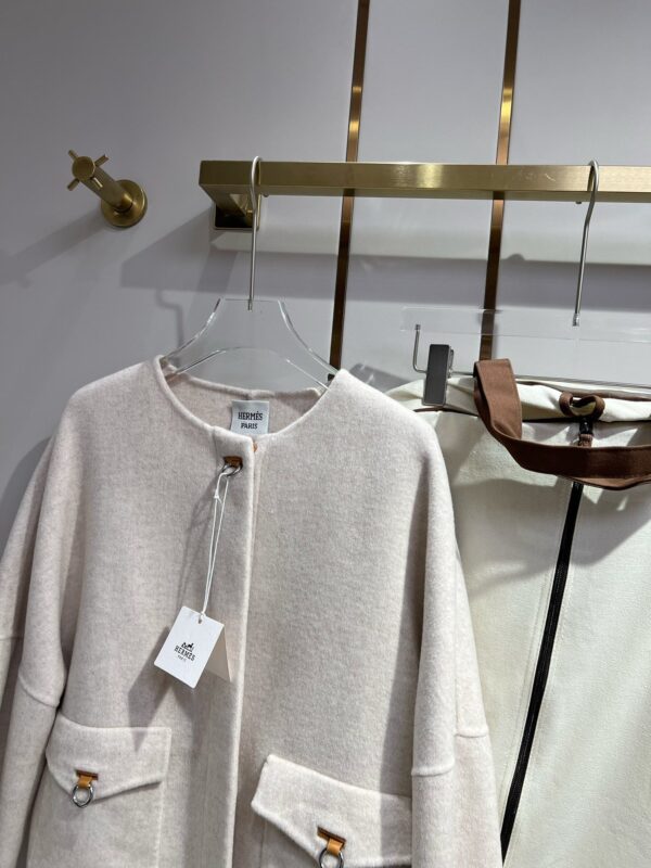 Hermes Round Neck Pocket Jacket Cream For Women