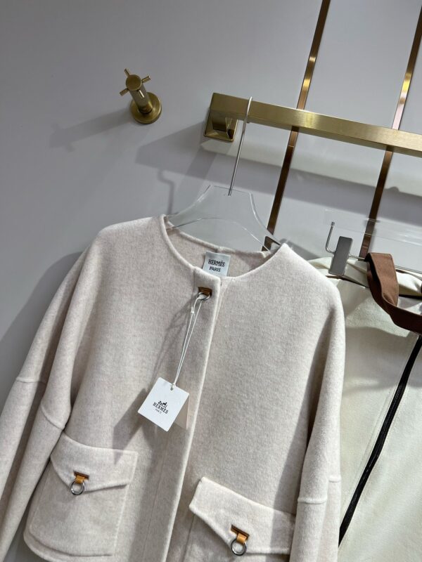 Hermes Round Neck Pocket Jacket Cream For Women