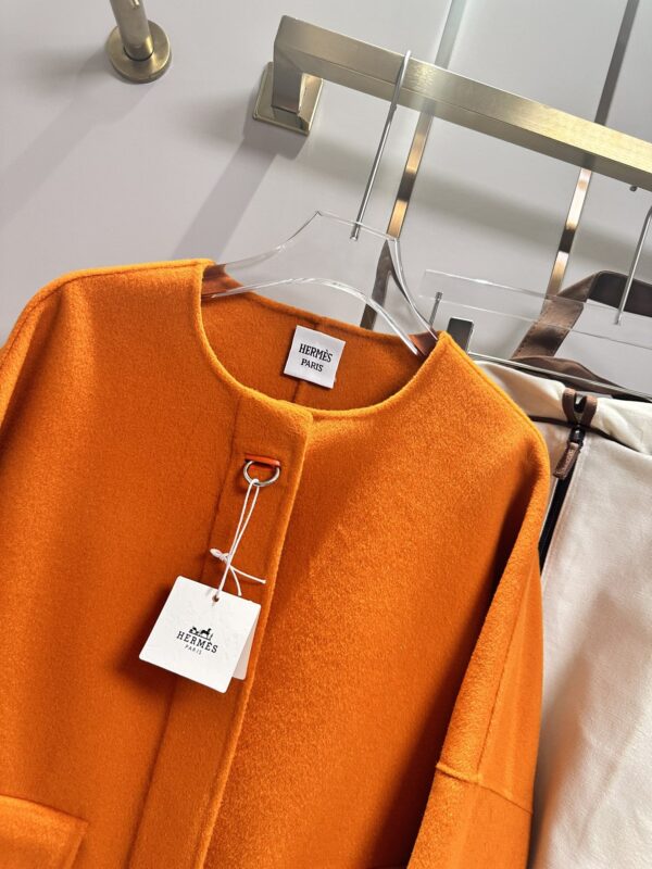 Hermes Round Neck Pocket Jacket Orange For Women
