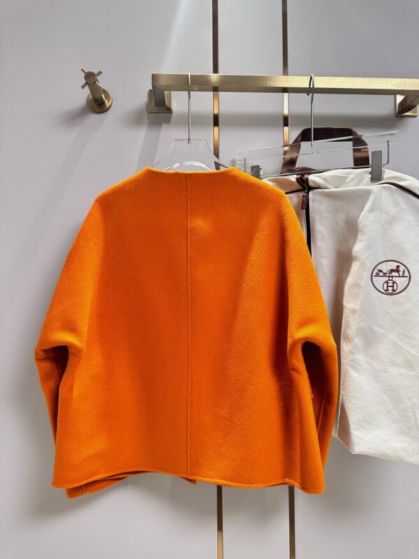 Hermes Round Neck Pocket Jacket Orange For Women