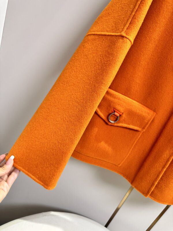 Hermes Round Neck Pocket Jacket Orange For Women