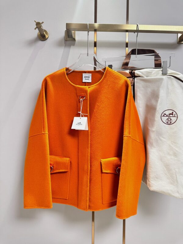 Hermes Round Neck Pocket Jacket Orange For Women