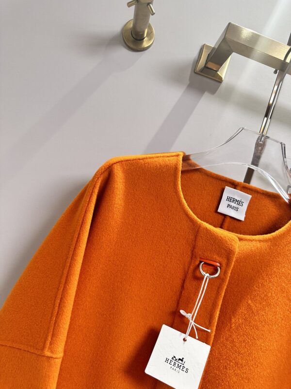 Hermes Round Neck Pocket Jacket Orange For Women