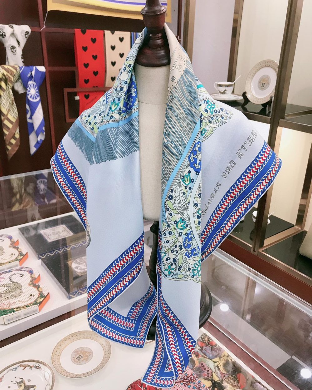 Hermes Selle des Steppes Blue Square Scarf 90cm/35in 