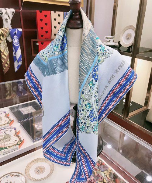 Hermes Selle des Steppes Blue Square Scarf 90cm/35in 