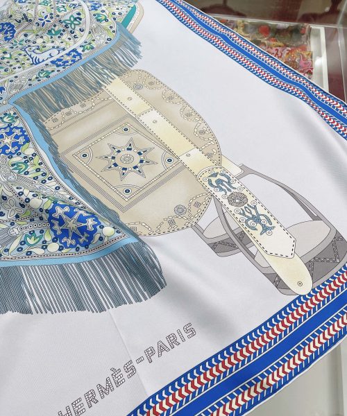 Hermes Selle des Steppes Blue Square Scarf 90cm/35in 