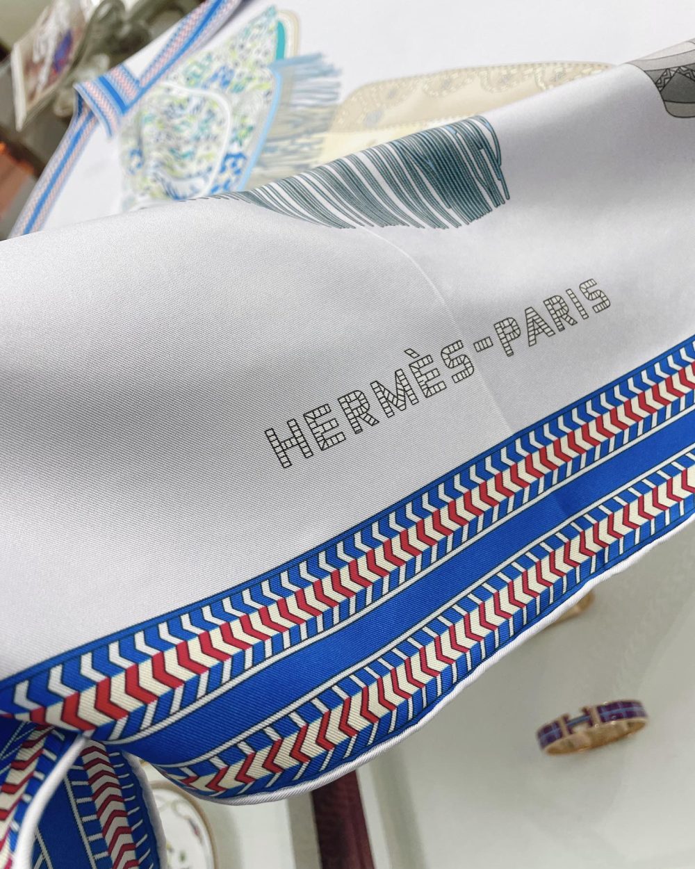 Hermes Selle des Steppes Blue Square Scarf 90cm/35in 