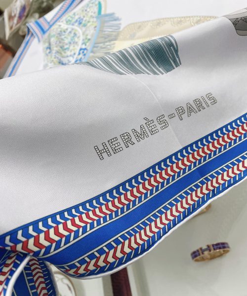 Hermes Selle des Steppes Blue Square Scarf 90cm/35in 