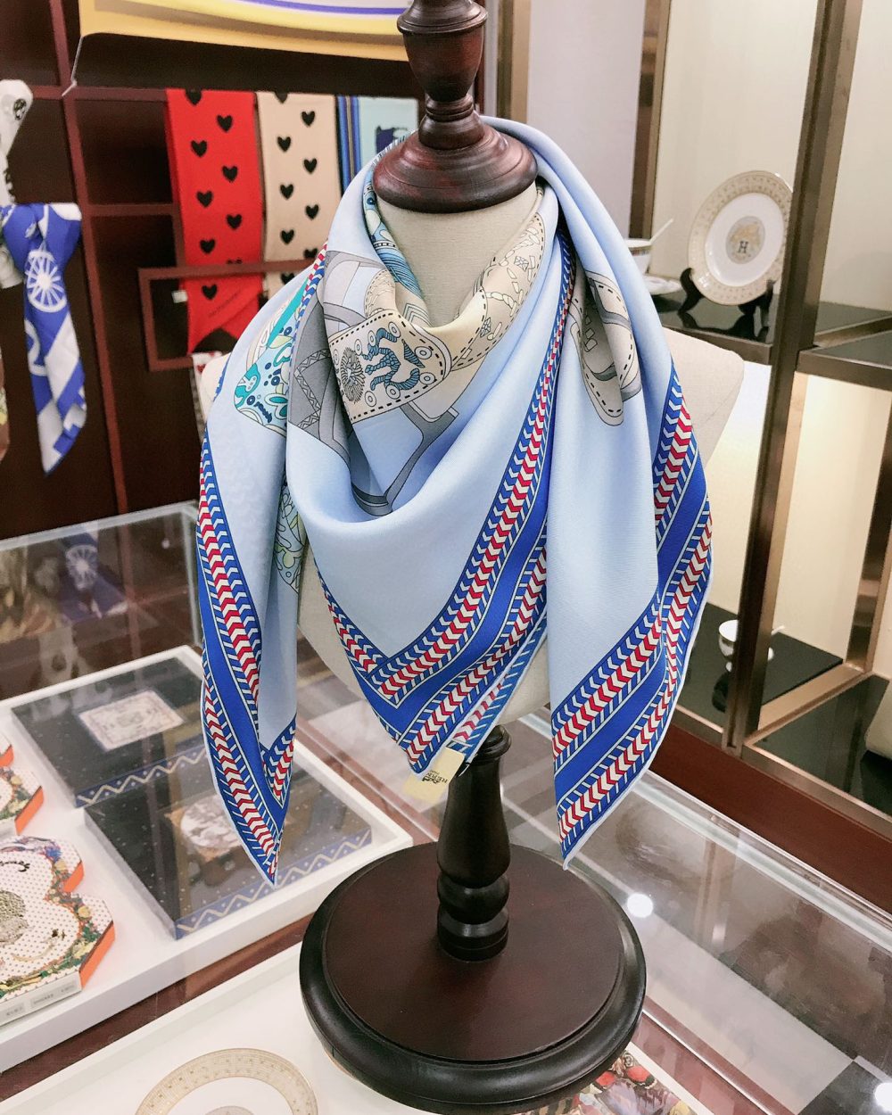 Hermes Selle des Steppes Blue Square Scarf 90cm/35in 