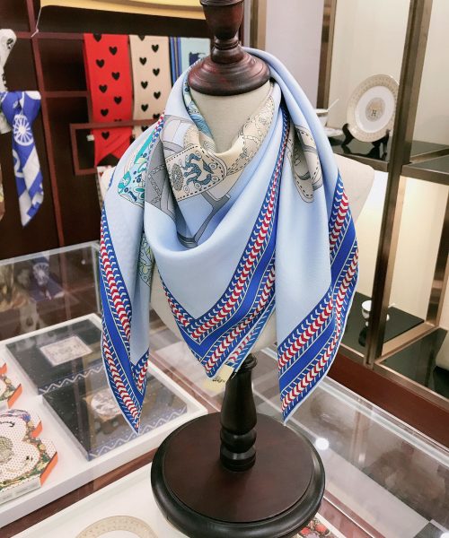 Hermes Selle des Steppes Blue Square Scarf 90cm/35in 