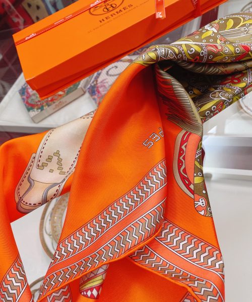 Hermes Selle des Steppes Orange Square Scarf 90cm/35in 