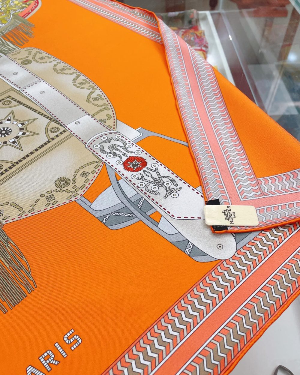 Hermes Selle des Steppes Orange Square Scarf 90cm/35in 
