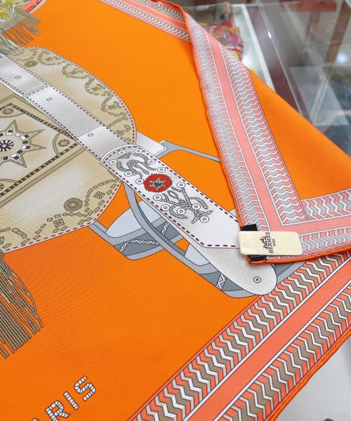 Hermes Selle des Steppes Orange Square Scarf 90cm/35in 