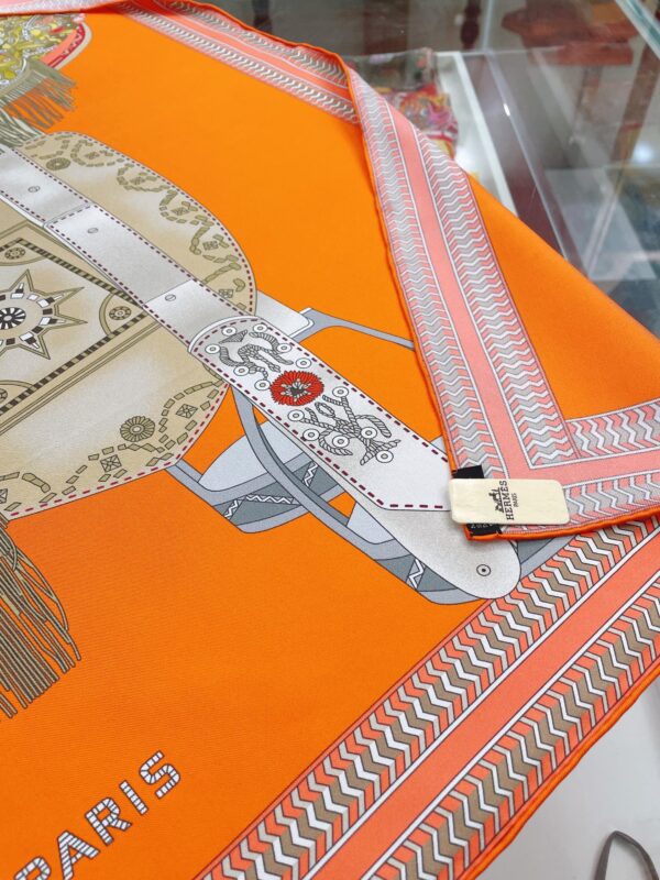 Hermes Selle des Steppes Orange Square Scarf 90cm/35in 