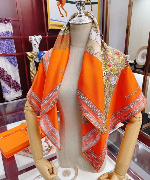 Hermes Selle des Steppes Orange Square Scarf 90cm/35in 
