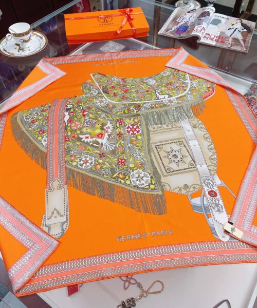 Hermes Selle des Steppes Orange Square Scarf 90cm/35in 