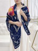 Hermes Silk Square Multiciolor Flower in Blue Scarf 140cm/55in 