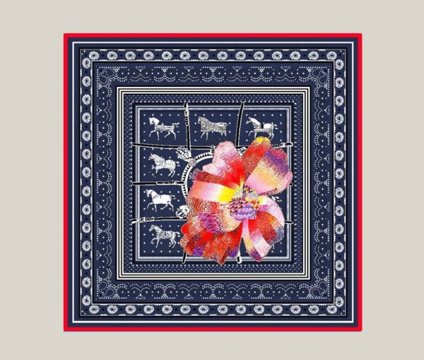 Hermes Silk Square Multiciolor Flower in Blue Scarf 140cm/55in 