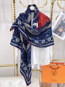 Hermes Silk Square Multiciolor Flower in Blue Scarf 140cm/55in 