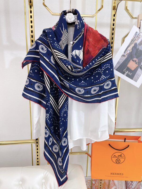 Hermes Silk Square Multiciolor Flower in Blue Scarf 140cm/55in