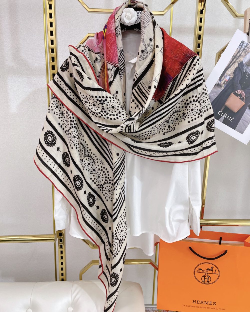 Hermes Silk Square Multiciolor Flower in White Scarf 140cm/55in 