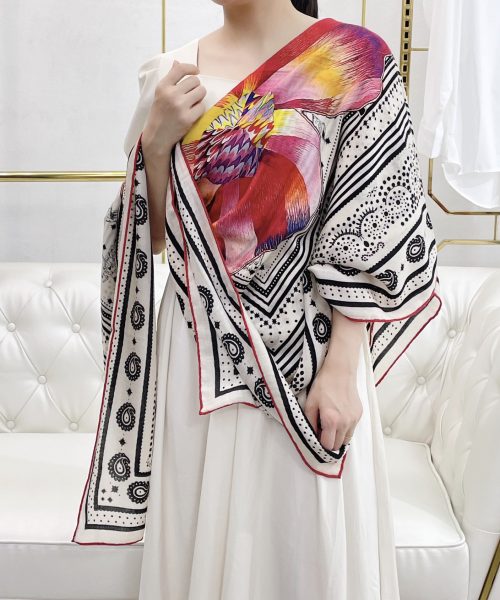 Hermes Silk Square Multiciolor Flower in White Scarf 140cm/55in 