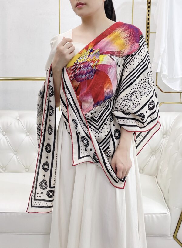 Hermes Silk Square Multiciolor Flower in White Scarf 140cm/55in