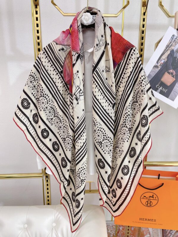 Hermes Silk Square Multiciolor Flower in White Scarf 140cm/55in 