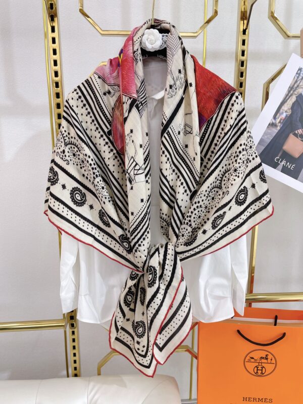 Hermes Silk Square Multiciolor Flower in White Scarf 140cm/55in 