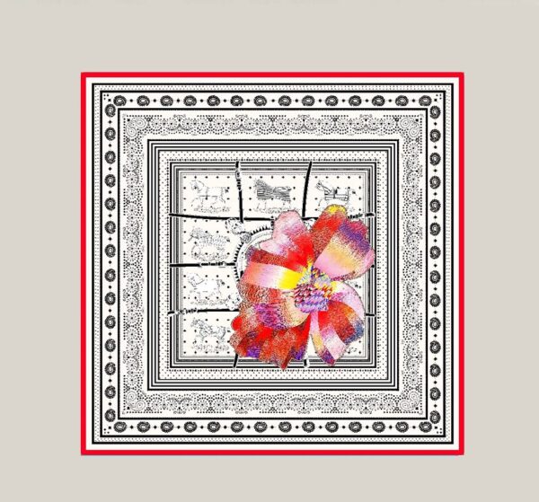 Hermes Silk Square Multiciolor Flower in White Scarf 140cm/55in 