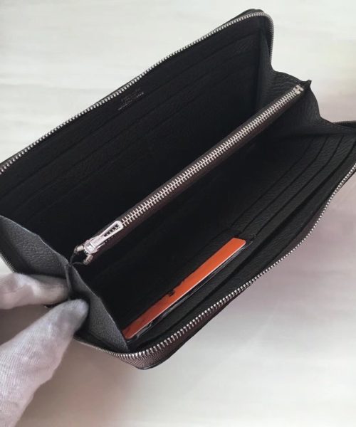 1:1 Replica Hermes Silk'In Classique Long Wallet 20cm /7.9in Silver Toned Hardware For Women Black