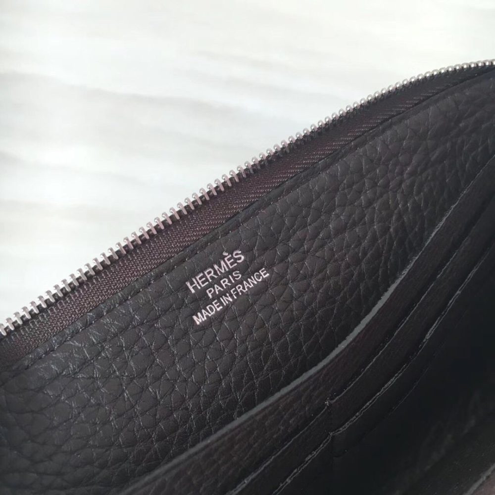 1:1 Replica Hermes Silk'In Classique Long Wallet 20cm /7.9in Silver Toned Hardware For Women Black - Image 5