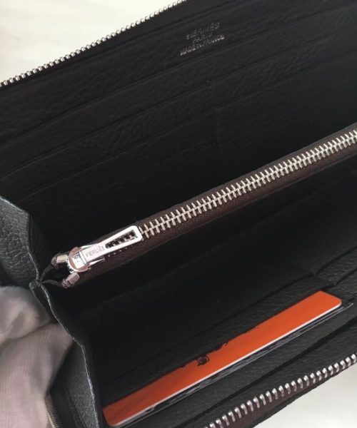1:1 Replica Hermes Silk'In Classique Long Wallet 20cm /7.9in Silver Toned Hardware For Women Black