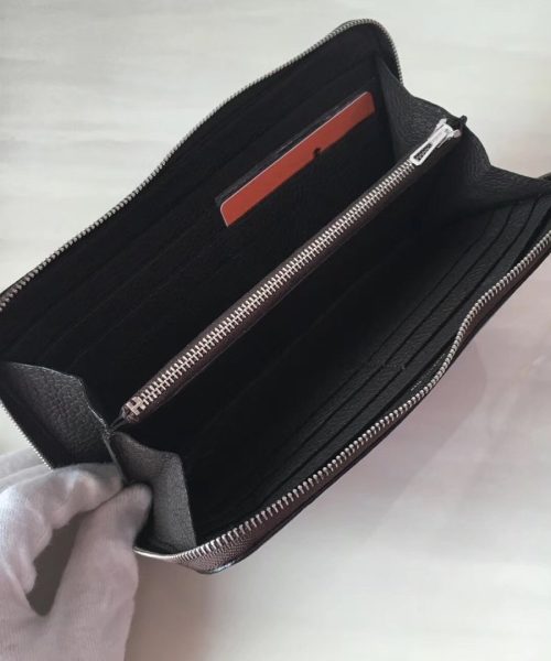 1:1 Replica Hermes Silk'In Classique Long Wallet 20cm /7.9in Silver Toned Hardware For Women Black