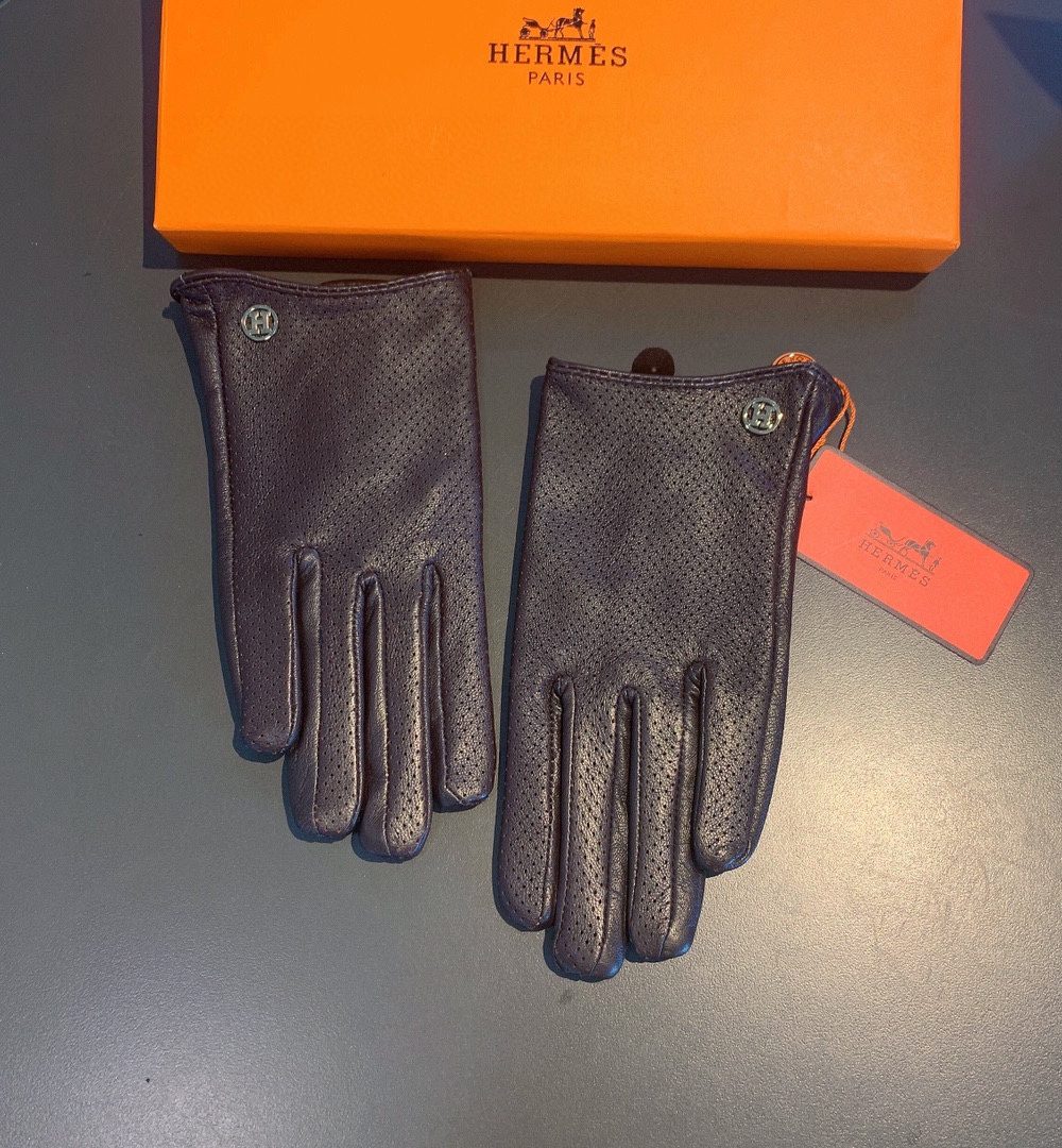 Hermes Soya Gloves In Dark Purple