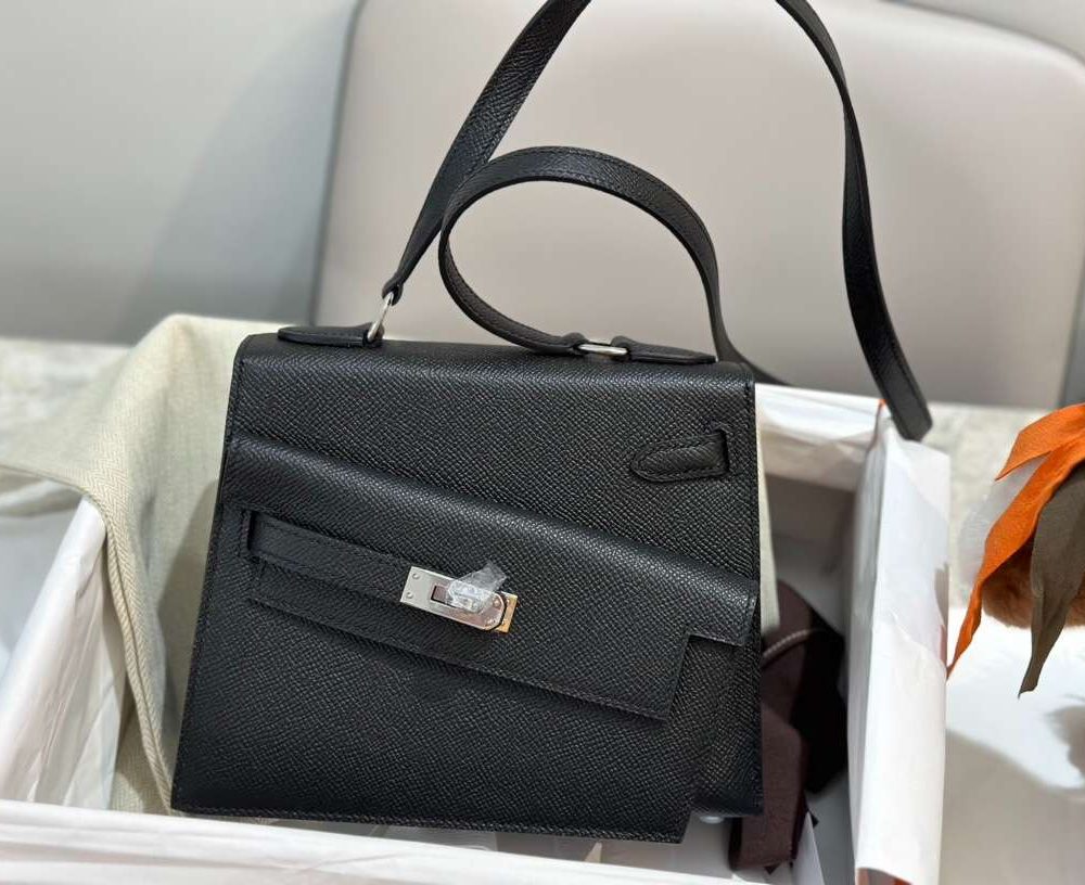 1:1 Replica Hermes Swift Kelly Pochette Black For Women 11.4in/29cm