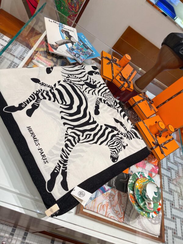 Hermes Zebra Printed Patterns Square in White Scarf 140cm/55in 