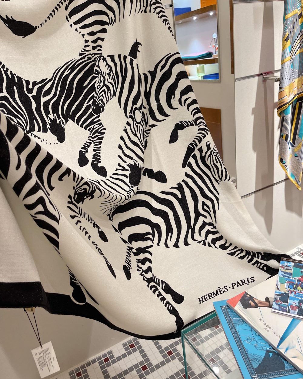 Hermes Zebra Printed Patterns Square in White Scarf 140cm/55in 