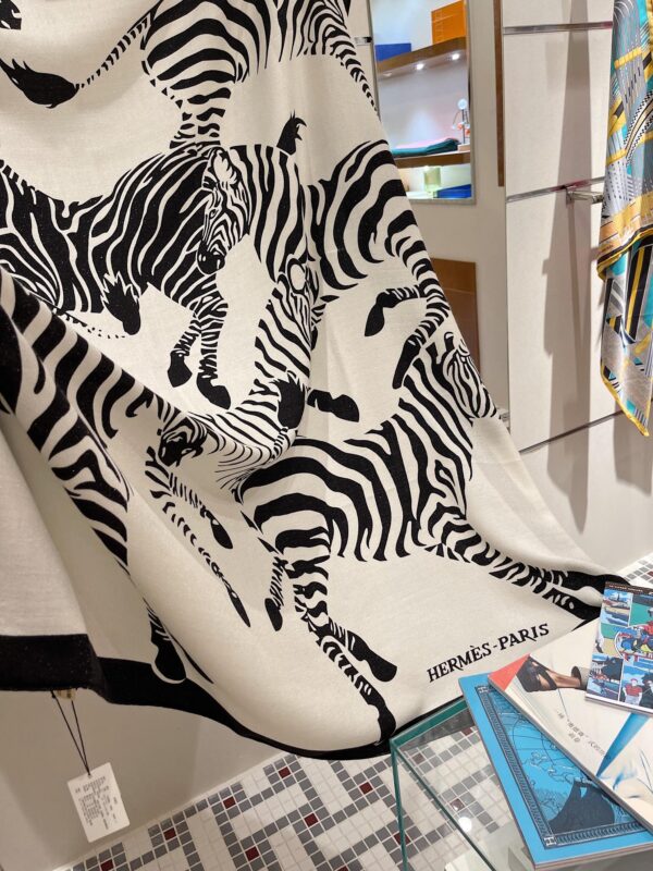 Hermes Zebra Printed Patterns Square in White Scarf 140cm/55in 