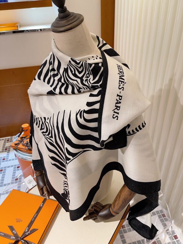 Hermes Zebra Printed Patterns Square in White Scarf 140cm/55in 