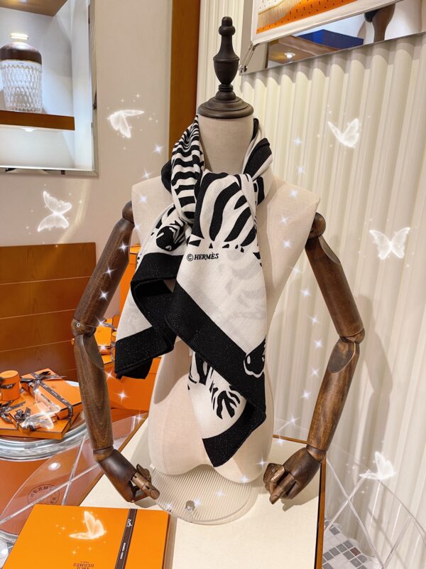 Hermes Zebra Printed Patterns Square in White Scarf 140cm/55in