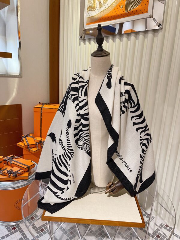 Hermes Zebra Printed Patterns Square in White Scarf 140cm/55in 