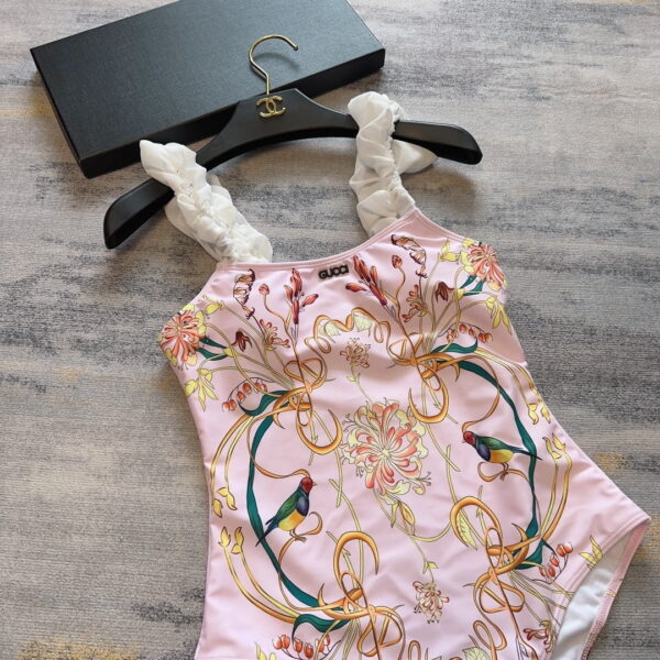 High Waist One Piece Print Swimsuit Pink For Women