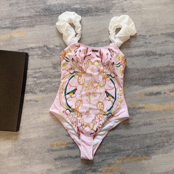 High Waist One Piece Print Swimsuit Pink For Women