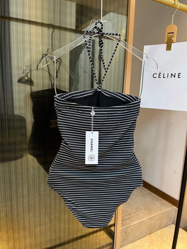 Horizontal Striped One Piece Swimsuit Black For Women